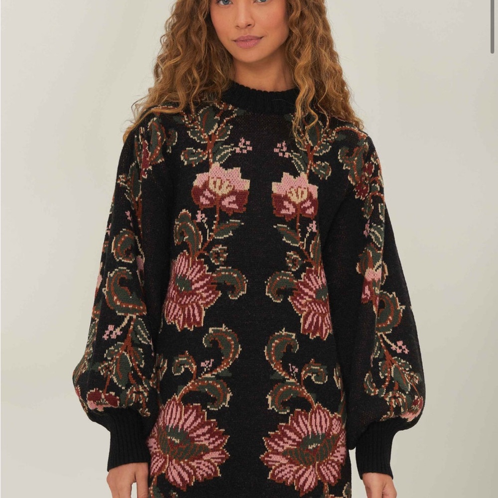 Farm Rio Black Ravenala Knit Mini Dress